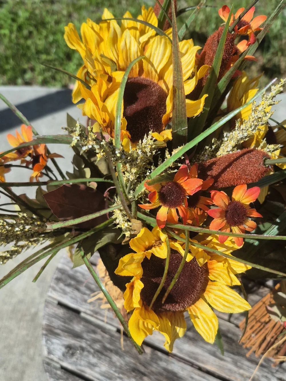 Autumn Fall Faux Sunflower Cat Tails Arrangements 2 Thanksgiving Fall Decor
